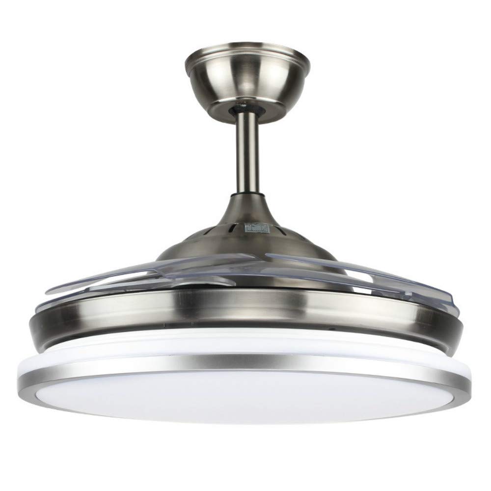 YEELED Light 42" Invisible Reversible Ceiling Fan Light with Remote Control, 4 Retractable Blades Fan Chandelier for Livingroom Bedroom, Indoor Ceiling Light Kits with Fans (Silver-04)