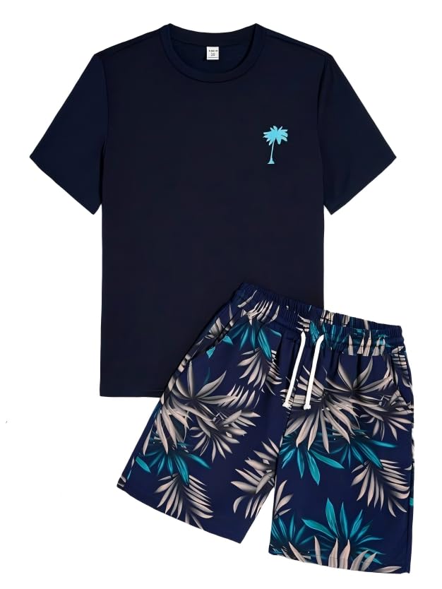 Image of Boys' 2 Piece Summer Outfit Cool Dinosaur & Camouflage Graphic Short Sleeve Tee & Shorts Set Size 4-12