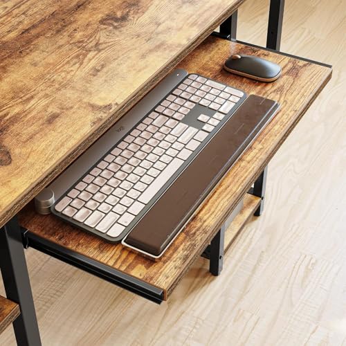 Image of Un-Desk Computer Table for Home Office and Study Table with 3 Shelf Workstation Desk for Desktop Pc Laptop and Gaming with Keyboard Tray Reversible Shelf Left and Right 150 CM Forest Dark