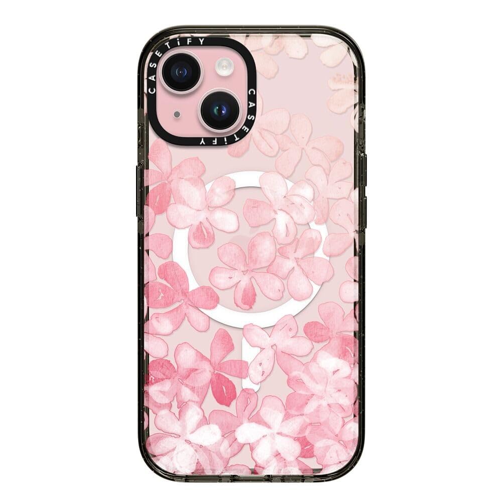 CASETiFY Impact Case for iPhone 15 [8.2ft 4X Military Grade Drop Protection/Compatible with Magsafe] - Spring Blossoms - Clear Black