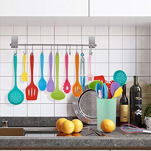 Image of LIANYU 12-Piece Silicone Kitchen Cooking Utensils with Holder, Kitchen Tools Set Include Slotted Spatula Spoon Turner Ladle Tong Whisk, Dishwasher Safe, Multi Colored