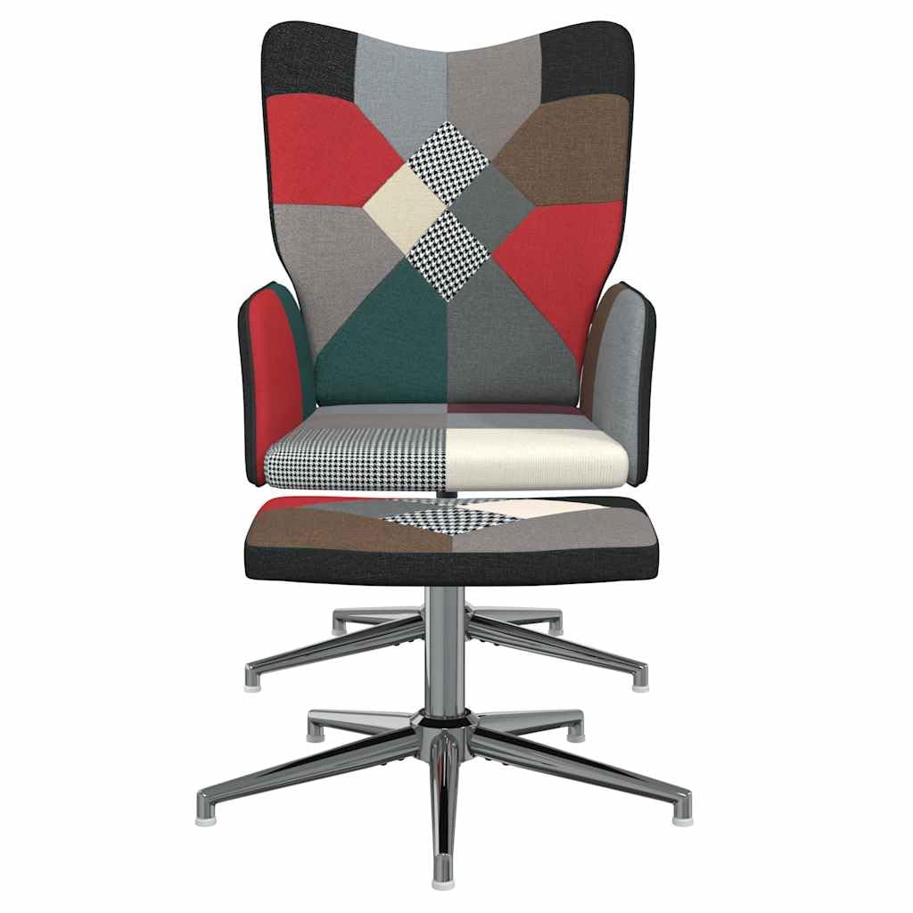 Tomostar Fauteuil Scandinave Patchwork avec Repose Pied, Fauteuil de Salon Chaise Coiffeuse avec Tabouret Patchwork Tissu