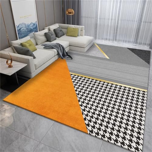 Tapis de salon gris orange géométrique minimaliste lavable 120x160 cm