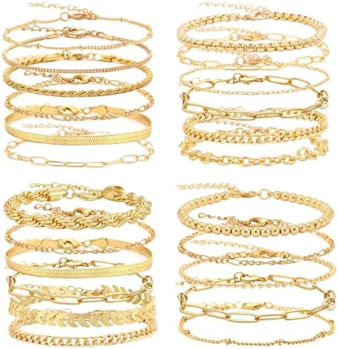 WAINIS 23PCS Gold Link Bracelets Set for Women Paperclip Chain Br...