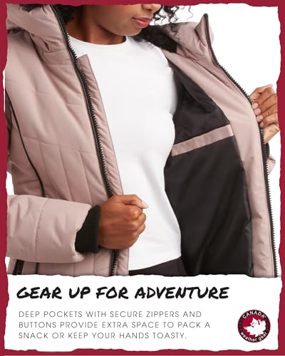 CANADA WEATHER GEAR Women's Puffer Jacket with Hood and Faux Fur Trim - Cozy Long Winter Coats for Women (S-XL)3