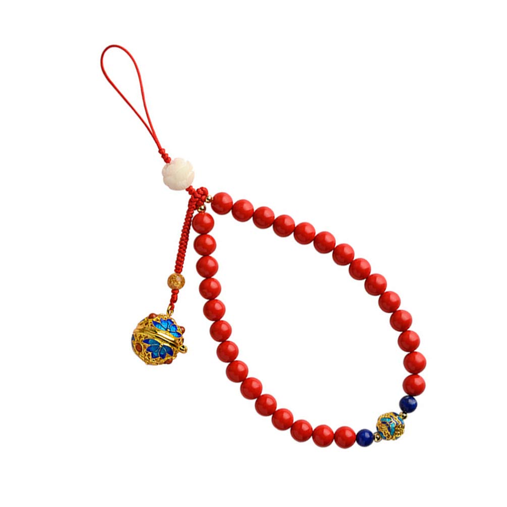Hemobllo Phone Hand Wrist Lanyard Strap String Chinese Style Bead with Cloisonne Sachet Ball Chain Mobile Phone Pendants (Red)