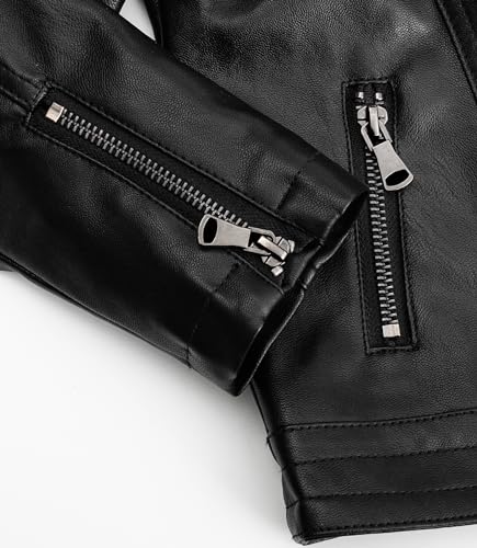 TLAENSON Boys Black Leather Jacket Studded Motorcycle Faux Leather Coat4