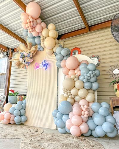 Image of Zesliwy Gender Reveal Balloons Garland Kit, Dusty Pink Blue Sand White | Dusty Pink and Dusty Blue Sand White Balloons, for Gender Reveal Birthday Bridal Shower Party Decoration