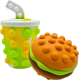2PCS Pop Stress Balls Fidget Toys, 3D Hamburger + Soda Popping It Push Bubble Sensory Balls Fidget Toy, Soft Silicone Squeeze Toys for Kids Adults Stress Relief Party Favors