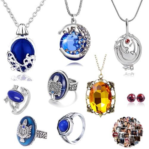YouU Lot de 29 bijoux autocollants The Vampire Diaries - Elena Gilbert - Médaillon ouvrant - Collier avec pendentif en forme de verveine - Katherine - Saphir...