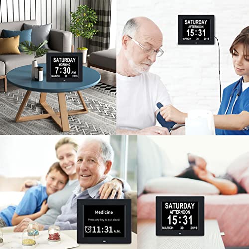 Ssini [Newest Version] Large Digital Day Calendar Clock – 12 Alarm Options Level 5 Auto Dimmable Extra Large Non-Abbreviated Date Day Of Week Clock Perfect For Seniors Vision Impaired #TOP6