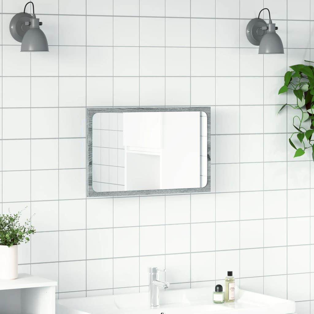 Lustro łazienkowe Sonoma szare z materiału drewnopochodnego, 60 x 8,5 x 38 cm, z oświetleniem LED, przyłączem USB, wiszące do łazienki, mebli łazienkowych, umywalki, miejsca do przechowywania