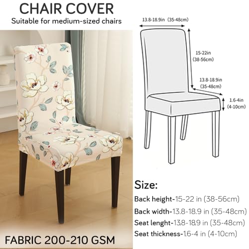 Image of HOKIPO Premium Printed Velvet Dining Chair Cover Set of 1, Buttercream Magnolia Whisper (AR-5794-D5)
