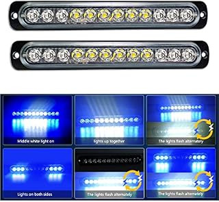 RIGIDON 2 Pcs 7.5inch Safety Emergency Flashing Lights, 12V 24V 12 LED Blue Strobe Hazard Warning Light, Breakdown Beacon Led Light Bar, Waterproof Universal for Car Truck Off road SUV Vehicles Boat