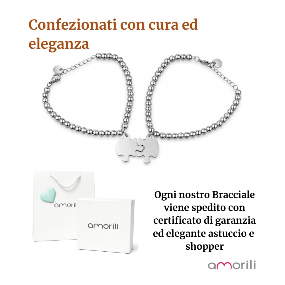 Bracciale Puzzle Coppie in Acciaio Inox | Braccialetti Amicizia BFF o Amore per Fidanzati e Amiche | Gioiello Simbolico Regolabile | Idea Regalo per Coppia o Migliori Amiche bcc2141