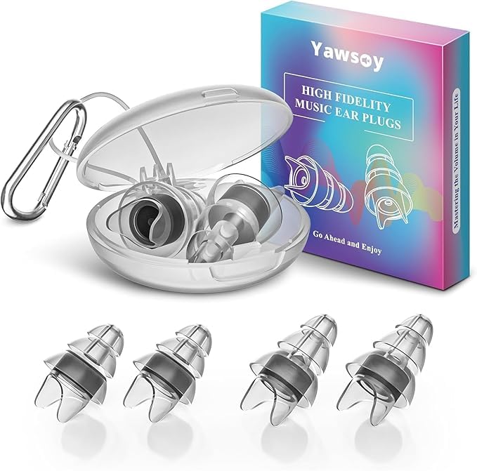 Yawsoy Konzert-Ohrstöpsel, 3 Paar Ohrstöpsel für Konzerte, laute Musik, Hi-Fi-Ohrstöpsel mit akustischem Filter, 22 dB Rauschunterdrückung, Ohrstöpsel für DJs, Festivals, Partys, wiederverwendbare