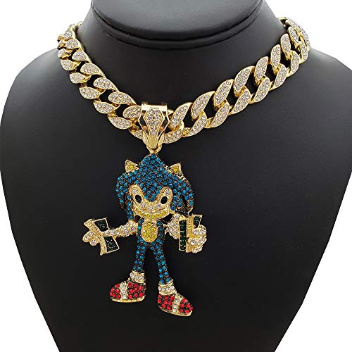 Hip Hop Fashion Lab Diamond Super Sonic Pendant & 18" Full Iced Cuban Choker Necklace3