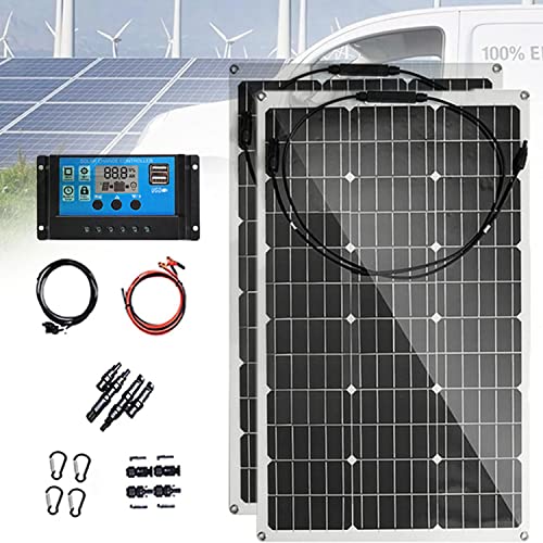 Kit pannello solare monocristallino - 600 W (2 pezzi 300 W) flessibile 12 V-24 V con regolatore di carica 40 A e cavo per camper, casa, campeggio e barca