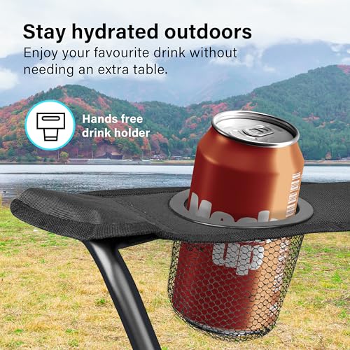 Camping Chair | Lightweight Folding | Portable Chairs for Outdoors | Cup Holder | Storage Cover | Outdoor Leisure Chair Durable with Arm Rest for the Beach, Lawn, Fishing Trip Garden and BBQs Black - Image 6