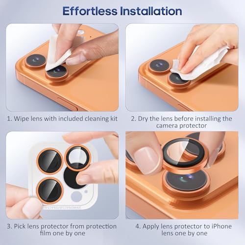 Image of for iPhone 17 Pro / 17 Pro Max Camera Lens Protector Original Individual Lens Screen Protector | 9H Hardness, Scratch-Resistant, Case Friendly (Orange)