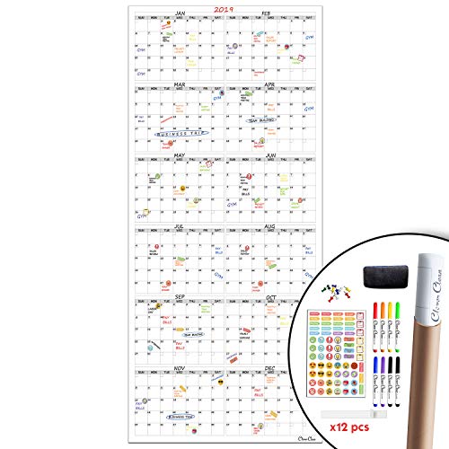 Large Reusable Dry Erase Wall Calendar - 36"x72" 2021 Undated Yearly Planner for Home, Office, School Projects - Jumbo Laminated Task Organizer (Vertical)