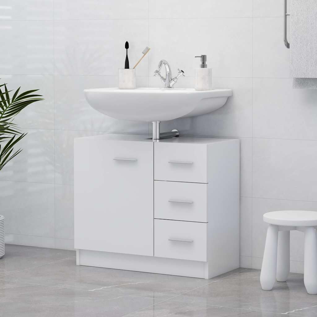 Armario para debajo del lavabo (63 x 30 x 54 cm, con 1 compartimento y 3 cajones, mueble de baño para almacenamiento y orden, montaje en pared para muebles de baño y lavabo), color blanco