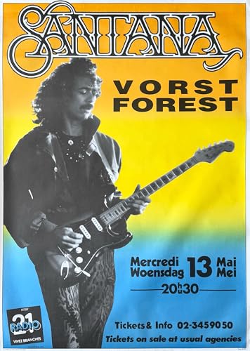 Affiche de musique Santana Concert Belgique 1987 poster vintage 61x86 cm