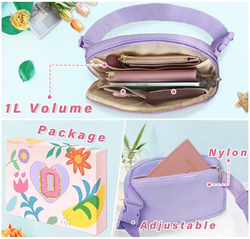 Image of COSHAYSOO Valentines Birthday Initial Gifts for Teen Girls 5 6 7 8 9 10 11 12 13 14 Year Old Purple Fanny Pack for Girls Belt Bag Crossbody Travel Purse Unique Trendy Preppy Stuff Chenille Letter O