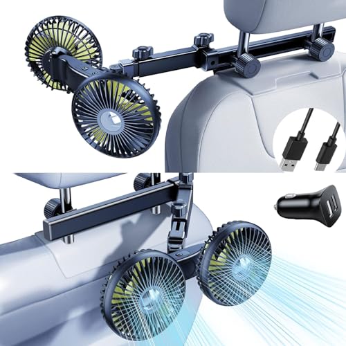 Car Fan for Backseat,Dual Head Usb Portable Car Seat Fan Battery Operated,360° Rotating Cooling Ventilation Fan, Carseat Vent Fan with No Ac,12v 24volt Car Fans that Blow Cold Air,for Trucks