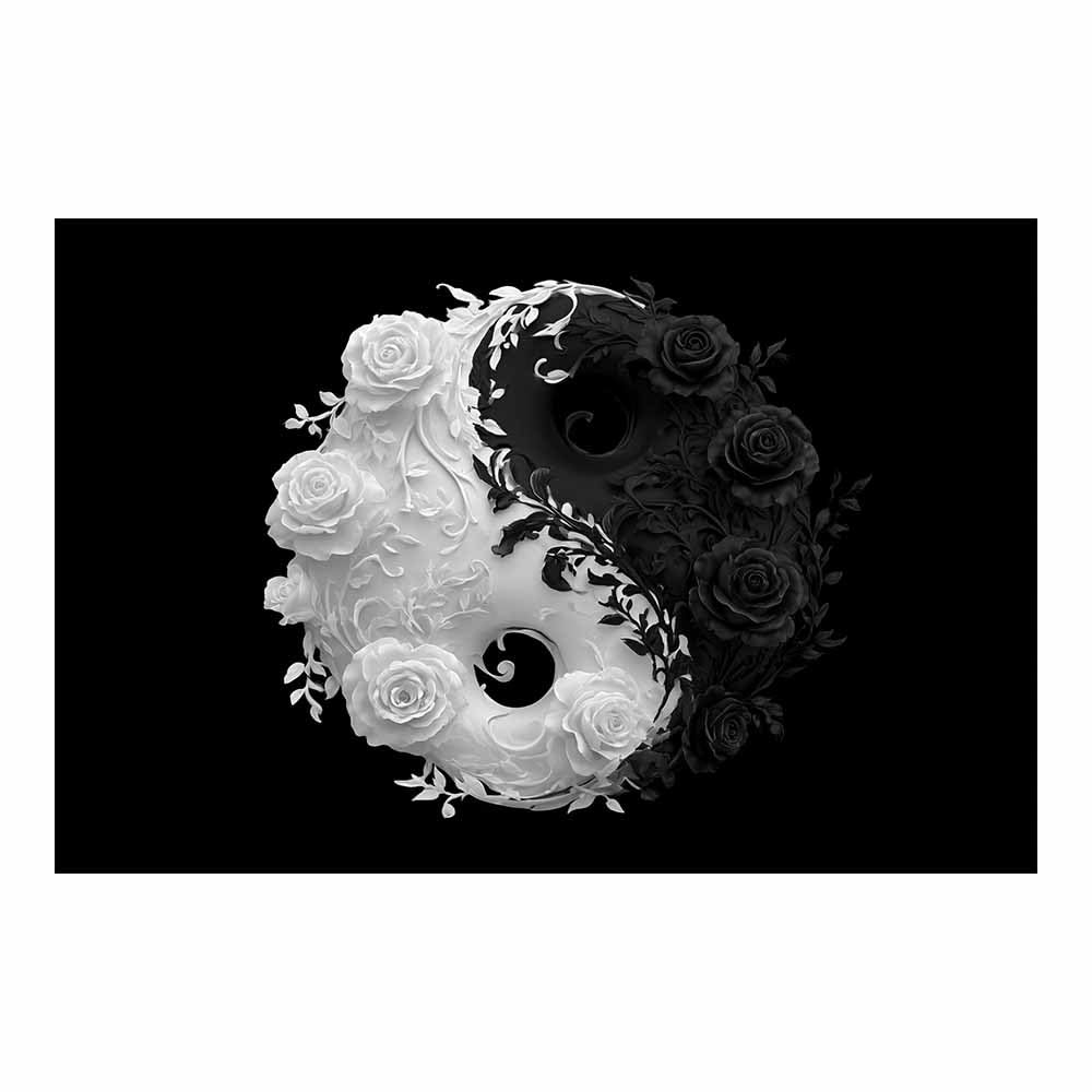 XENIOU Black White Canvas Yin Yang Ros Floral prints for walls, canvas wall art for Living Room Bedroom Bathroom Home Office Wall Decoration(Multicolor)-80x120cm Unframed