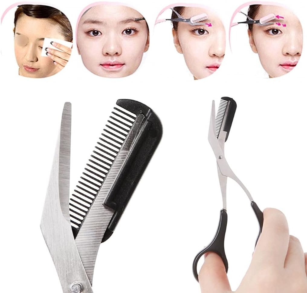 EODNSOFN Eyebrow Tweezer Comb Eyelash Hair Removal Grooming Cutter Shaping Eyebrow Trimmer Scissors : Beauty & Personal Care