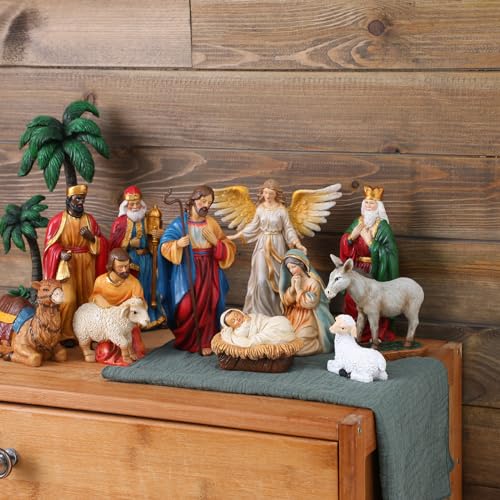 Soaoo Conjunto de presépio de 12 peças para o Natal interior, Presépio da Vida de 18 cm, figuras de