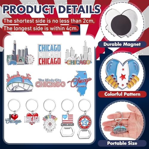 Set 24 piezas souvenirs metálicos Chicago imanes y llaveros miniatura 2