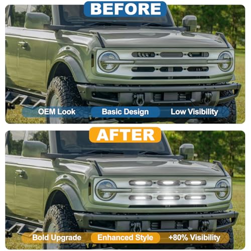 Image of LED Grille Lights for Ford Bronco 2024 2021 2022 2023 Front Grill Inserts Light Snap-on Lamps Fits for Big Ben-d Outer Bank Accessories 2-4 Door (White Lights, 6PCS)