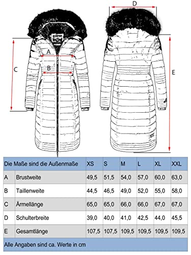 Navahoo Damski płaszcz zimowy, ciepły płaszcz pikowany, długi z kapturem, Umay, XS-XXL, szarobrązowy, XS