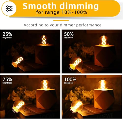 Genixgreen Vintage E14 LED Filament Bulbs Dimmable Small Edison Screw Bulb SES Decorative Golf Ball Light Bulbs,25W Incandescent Equivalent 3W,2200K Warm White,Amber Glass,6 Pack - Image 3
