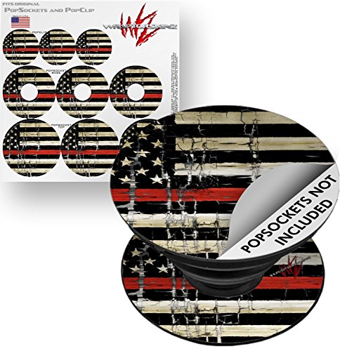 Decal Style Vinyl Skin Wrap 3 Pack for PopSockets Painted Faded and Cracked Red Line USA American Flag (POPSOCKET NOT INCLUDED) by WraptorSkinz
