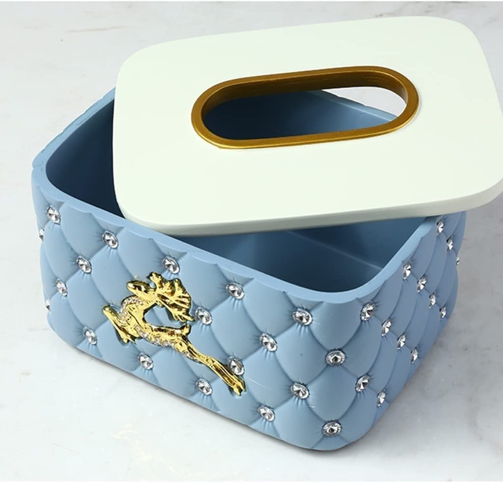 Pudełko na Chusteczki Biura Modne Pudełko Na Chusteczki Z Żywicy Do Salonu Lub Sypialni Ozdoby Biurowe Domu Restauracji(Blue,17 * 13 * 10cm)