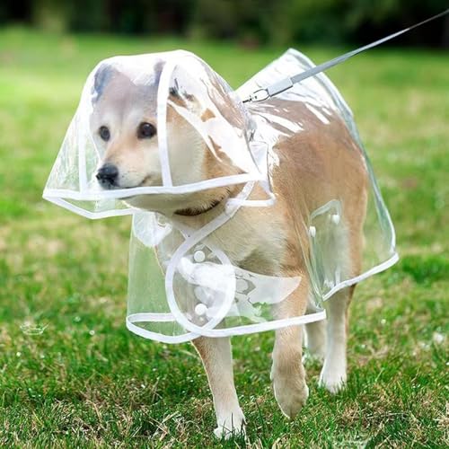 SSyang Regenmantel für Hunde, Wasserdicht Hund Regen Poncho Hoodie, Hunderegenmantel,Verstellbar und Leicht zu Tragen, Regen- und Winddicht, für Kleine Mittelgroße Hundekatzen (Weiß,M)