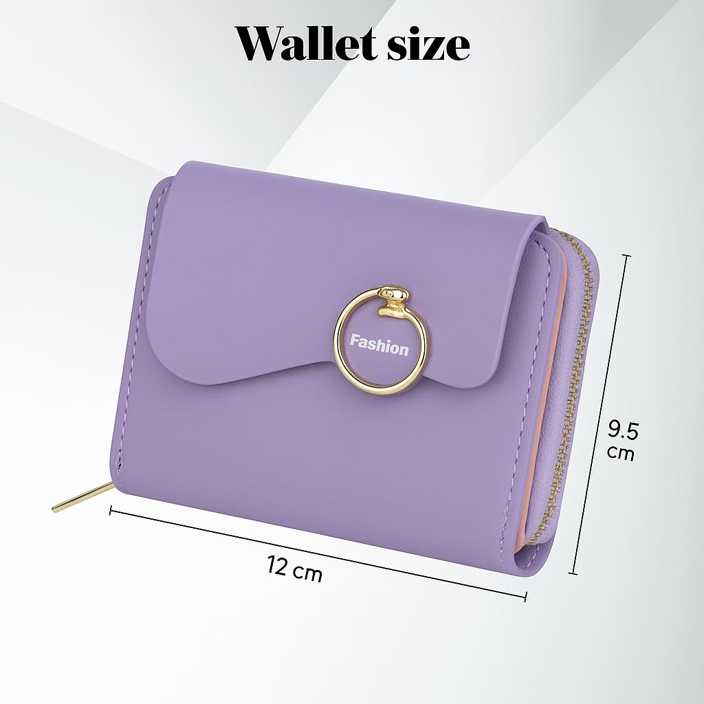 PRANIJ Small Leather Bifold Wallet for Women Fashion Compact Slim Credit Card Holder with Zipper Coin Pocket, Mini Clutch Purse for Girls (Pale Purple) 3