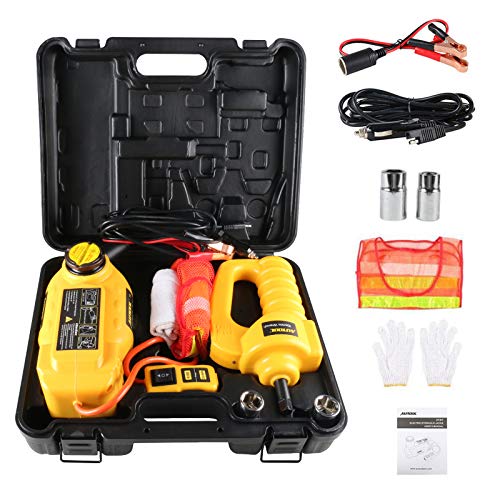 AUTOOL 5T Electric Hydraulic Jacks Kit 12V DC with Electric Impact Wrench, Emergency Electric Tire Repair Lifting Tool/Universal Electric Floor Jack Set for Sedan SUV Off-Road Vehicles (11023LB)