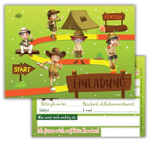12 Einladungskarten Kindergeburtstag Abenteuer-Party/Schatzsuche/Outdoor/Einladungen Geburtstag Mädchen Jungen (12 Karten)