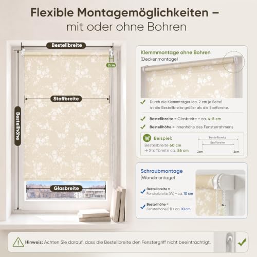 Sekey Lichtdurchlässig Rollo ohne Bohren Seitenzugrollo 95x150cm – Ansicht 3