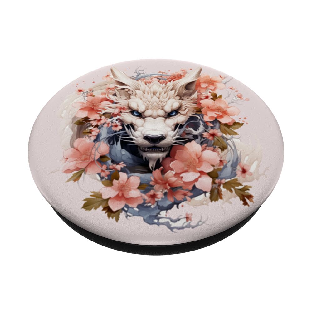 Year of the dragon, cherry, peach blossoms, horoscope, China PopSockets Swappable PopGrip, Black - Image 2