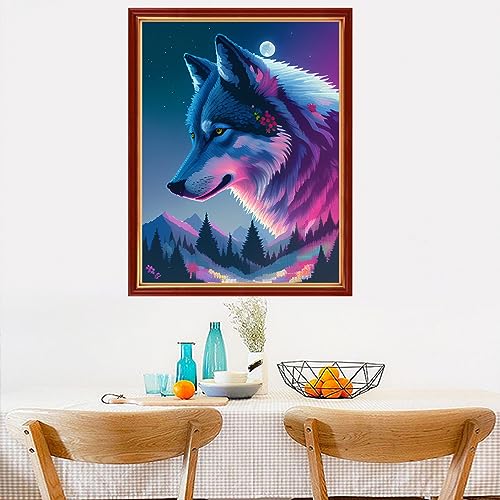 Image of Dimensean Stamped Cross Stitch Kits Full Range of Embroidery Patterns Starter Kits for Beginners Adult DIY Cross Stitches Needlepoint Kits 11CT-Wolf King 15.7x19.7 inch