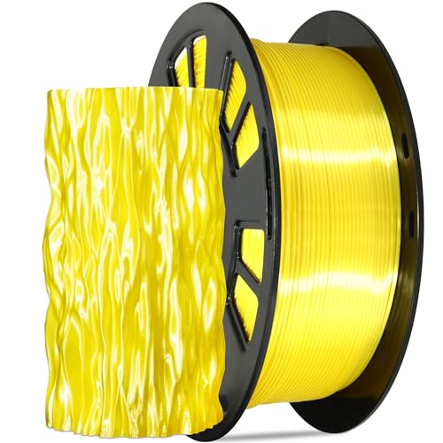 Image of Silk Yellow PLA Satin Shiny 3D Printer Filament, 1.75mm Diameter 1kg Spool 2.2lbs for FDM 3D Printers