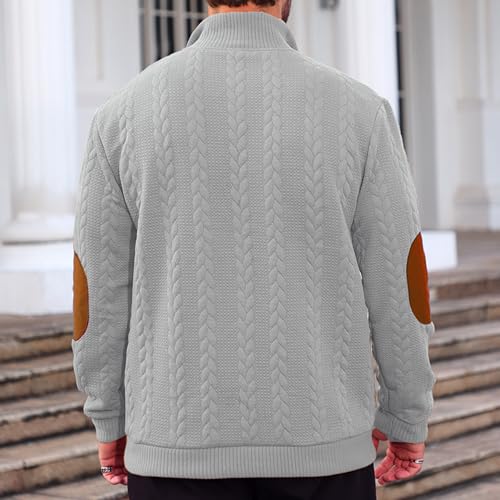Men's Cable Knit Polo Sweatshirt Casual Stand Collar Button Up Pullover Lightweight Long Sleeve Sweater2