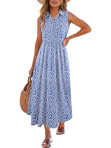 Image of ANRABESS Womens Casual Dress Summer Sleeveless V Neck Sundress Aline Flowy Beach Maxi Dresses Travel 2026 Vacation Outfits