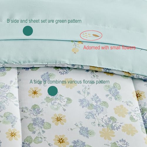 Image of JHXHMX 4 Pieces Toddler Bedding Set,Green Floral Toddler Comforter Sets for Girls,Soft Crib Bed Sheets Set Includes Quilted Comforter,Fitted Sheet,Flat Top Sheet and Envelope Pillowcase