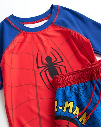 Image of Marvel Boys Rash Guard Set 2 Piece Hulk Spiderman Swim Shirt & Swim Trunks